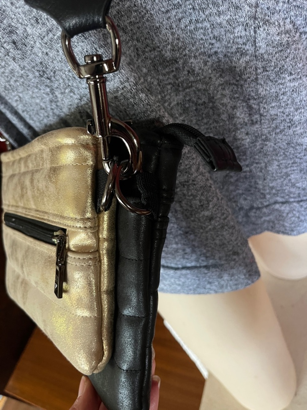 New Think Royln Gold and Black Crossbody Bag with Striped Guitar Strap - Picture 4 of 16